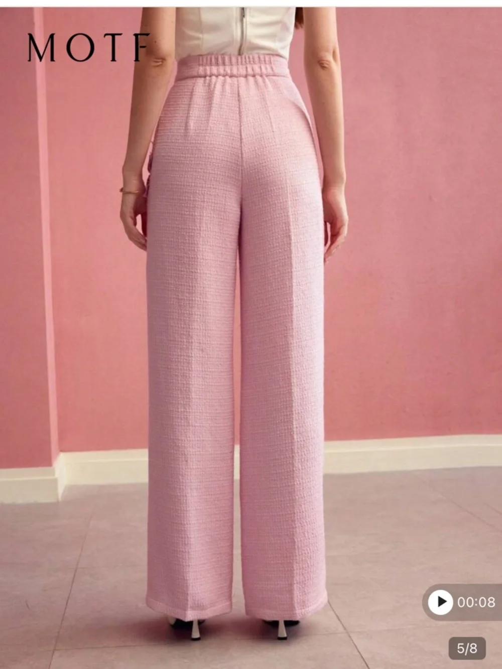 MOTF Pink Tweed Wide-Leg Feminine Pants - Picture 5 of 17